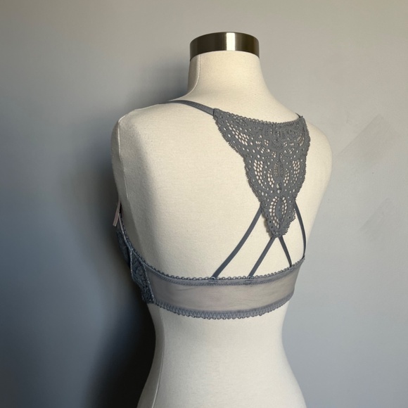 Victoria Secret Dream Angels Lace Racer back Gray Front Closure Sexy Bra 34 C - Picture 5 of 6